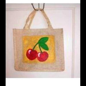 Cherry Light Weight Burlap Tote Bag